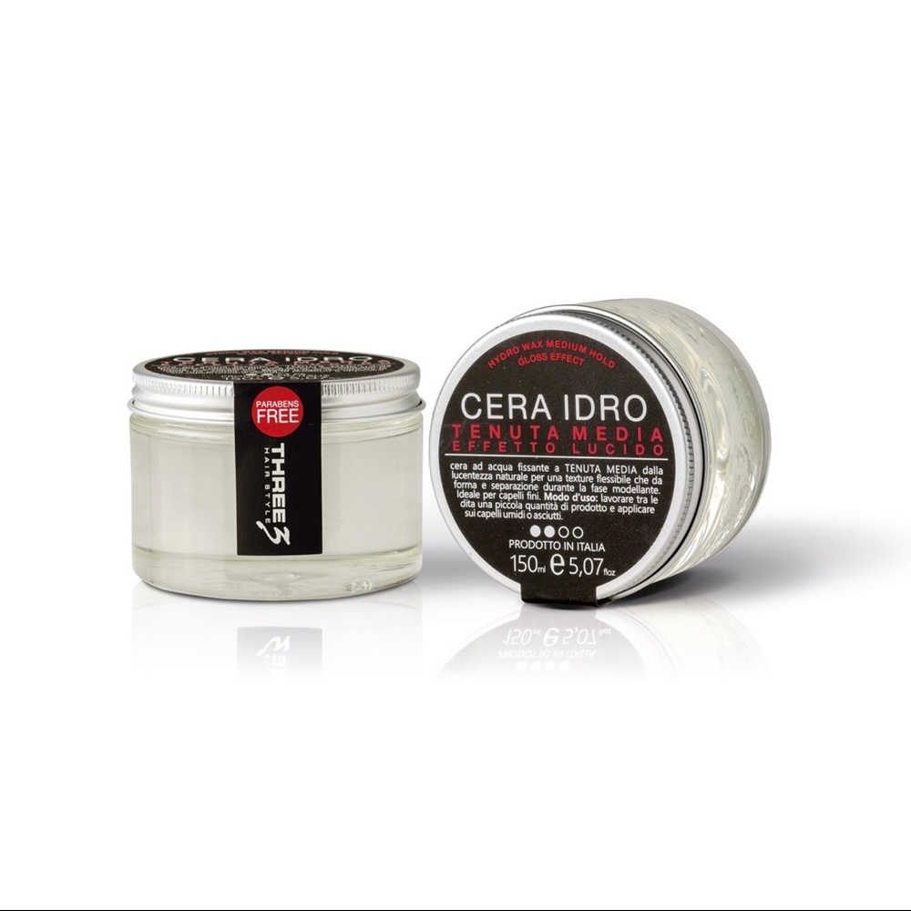 HYDRO WAX MEDIUM HOLD Three Hair Style /Size: 150 ml / 5,07 fl oz
PARABENS FREE